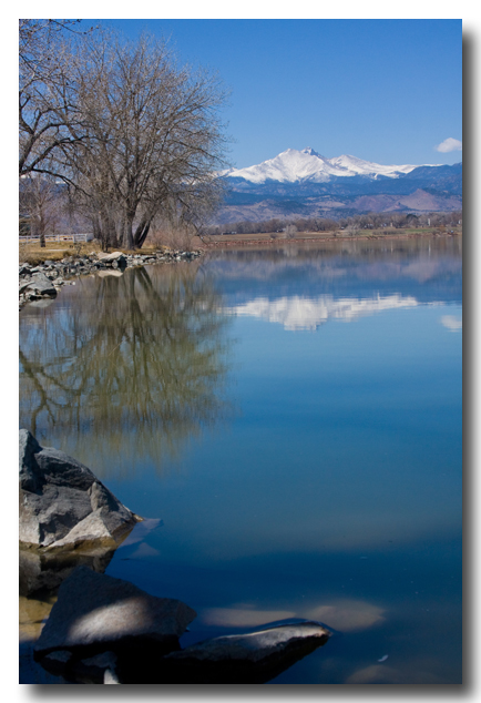 Lake Reflections of snow capped Rocky Mountains. 