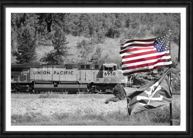 Pirates and Trains Black and White fine art Framed print and canvas Art