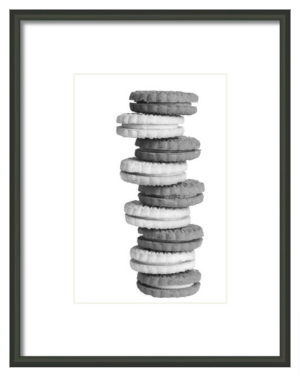 Stacked Chocolate Vanilla Cookies BW Fine Art Print and Canvas Art