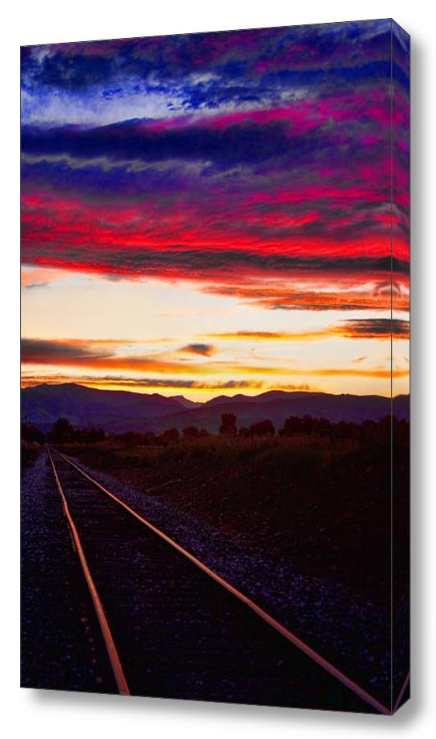 Train Track SunsetStretched Canvas Print / Canvas Art