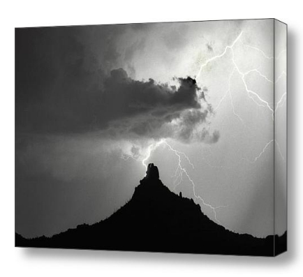 Pinnacle Peak Lightning Strike Black and white fine art print and canvas art