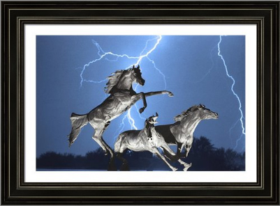 ightning At Horse World BW Color Print Striking Ideas for Decorating – Lightning Fantasy Artwork