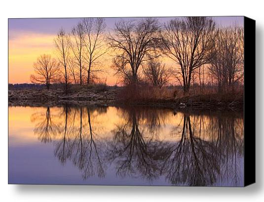 Sunrise Lake Reflections Fine Art Stretched Canvas Print