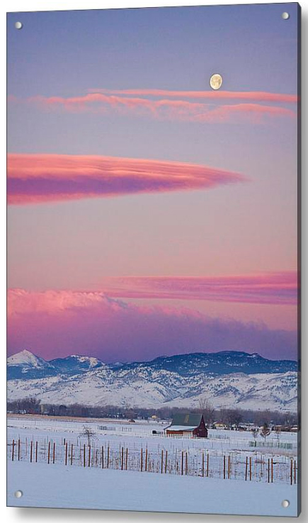 Colorado Winter Moon and Sunrise Fine Art Acrylic Print