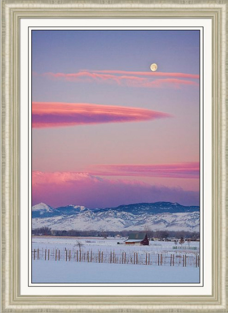Colorado Winter Moon and Sunrise Framed Fine Art Print