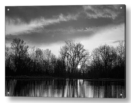 Black and White Sunrise Over Water Acrylic Fine Art Print