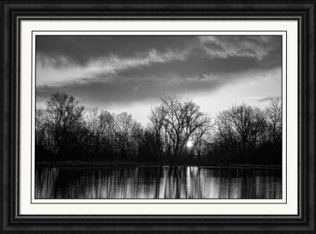 Black and White Sunrise Over Water Framed Fine Art Print