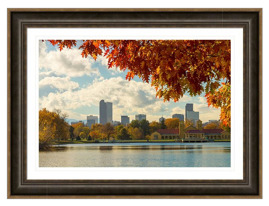 Denver Skyline Fall Foliage View Framed Print