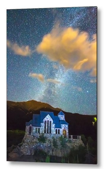 Chapel On The Rock Milky Way Sky Metal Print