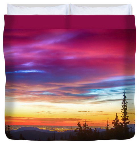 City Lights Sunrise View From Rollins Pass King Duvet Cover