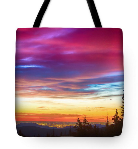 City Lights Sunrise View From Rollins Pass Tote Bag