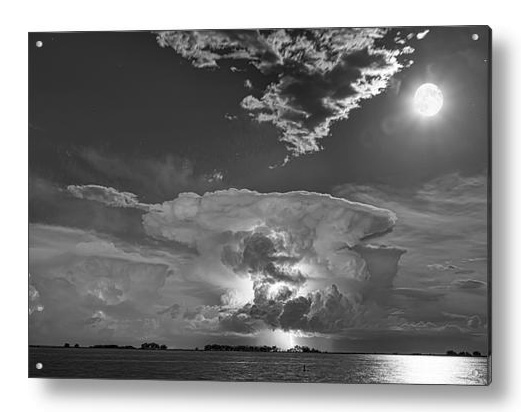Mushroom Thunderstorm Cell Explosion And Full Moon Bw Acrylic Pr