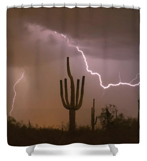 Sonoran Saguaro Southwest Desert Lightning Strike Shower Curtain