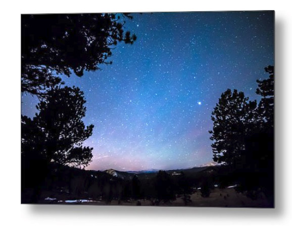 Starry Rocky Mountain Forest Night Metal Print