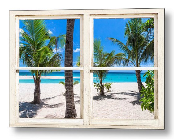 Tropical Island Rustic Window View Metal Print