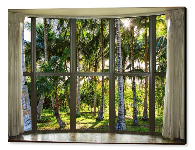 Tropical Jungle Reflections Bay Window View Canvas Print