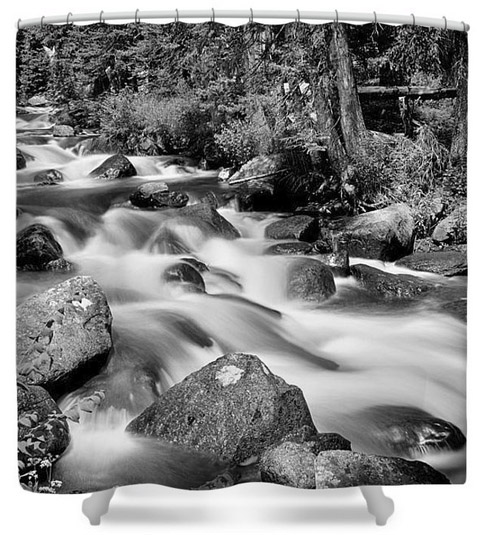 Cascading Rocky Mountain Forest Creek Bw Shower Curtain