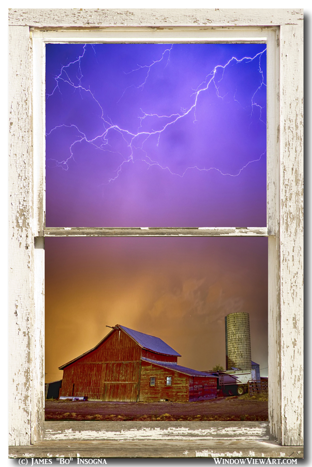 Colorful Storm Farm House Window View