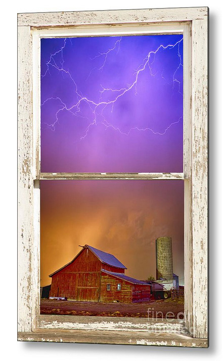 Colorful Storm Farm House Window View Metal Print