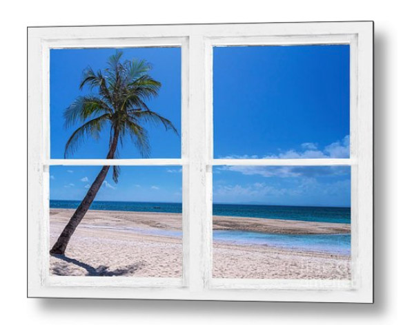 Tropical Paradise Whitewash Picture Window View Metal Print