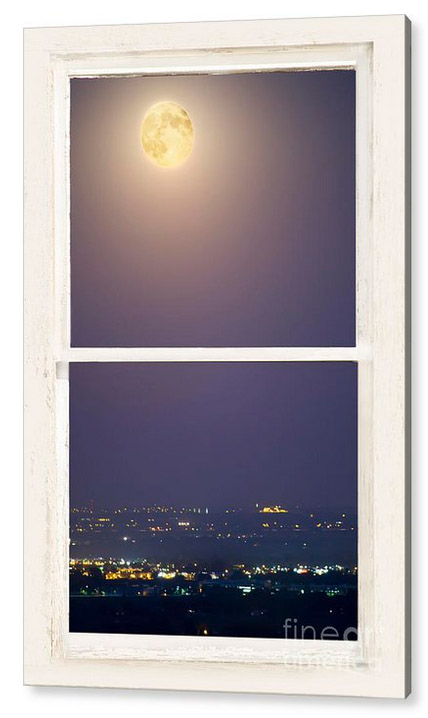 Super Moon Over City Lights Window View Acrylic Print