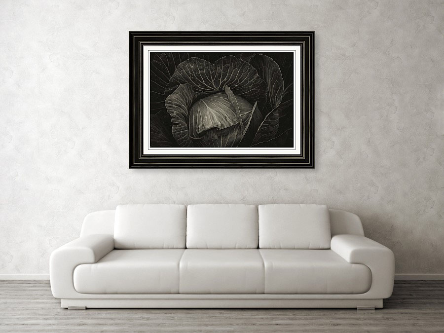 black cabbage framed art print